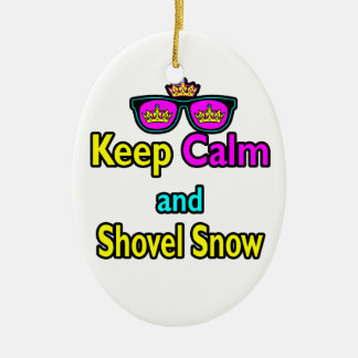 Hipster Crown Sunglasses Keep Calm And Shovel Snow Ceramic Tree Decoration