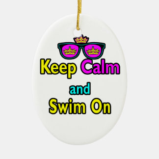 Hipster Crown Sunglasses Keep Calm And Swim On Ceramic Tree Decoration