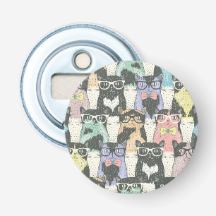 Hipster Cute Cats Pattern Bottle Opener