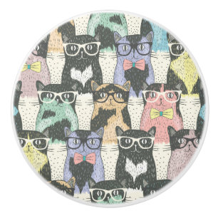 Hipster Cute Cats Pattern Ceramic Knob
