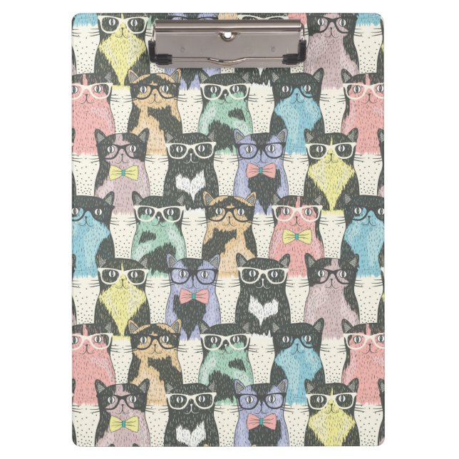 Hipster Cute Cats Pattern Clipboard (Front)