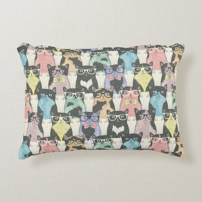 Hipster Cute Cats Pattern Decorative Cushion (Front)