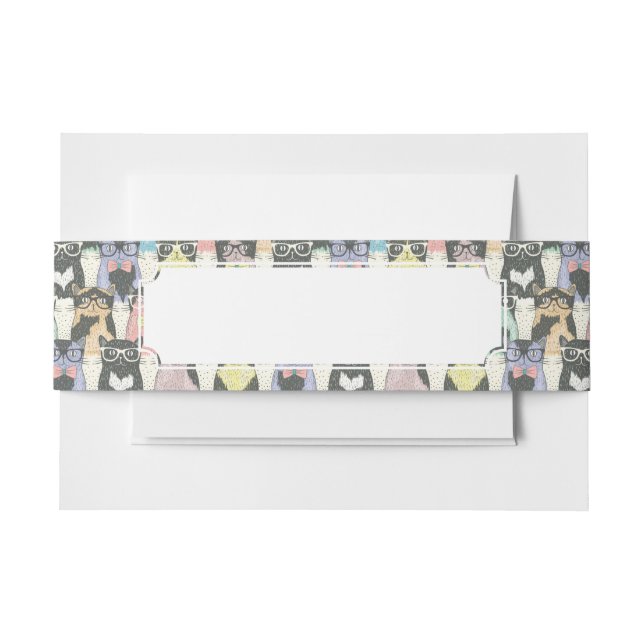 Hipster Cute Cats Pattern Invitation Belly Band (Front Example)