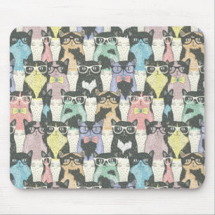 Hipster Cute Cats Pattern Mouse Mat
