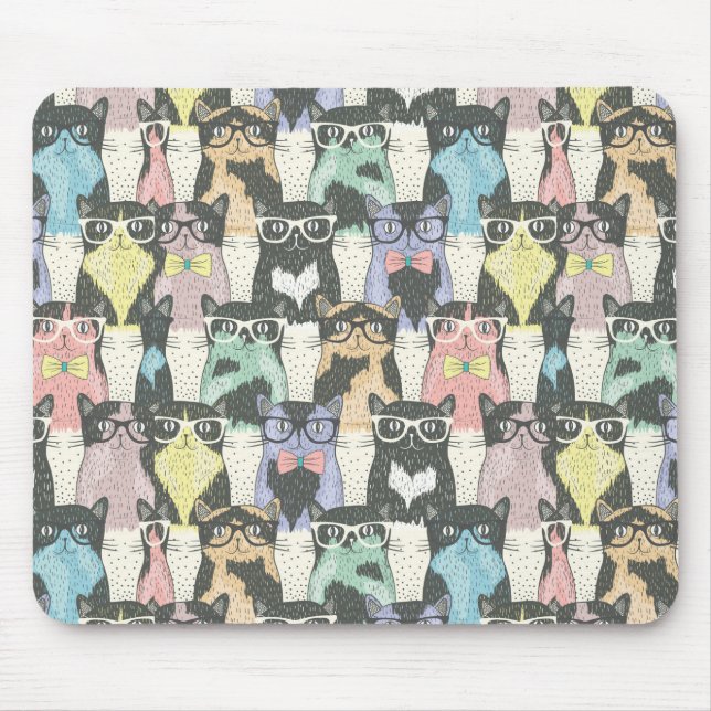 Hipster Cute Cats Pattern Mouse Mat (Front)