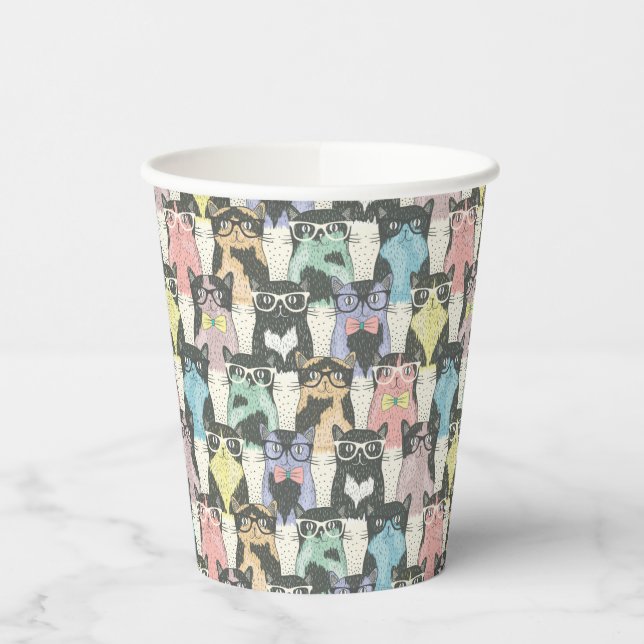 Hipster Cute Cats Pattern Paper Cups (Left)