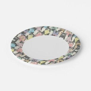 Hipster Cute Cats Pattern Paper Plate