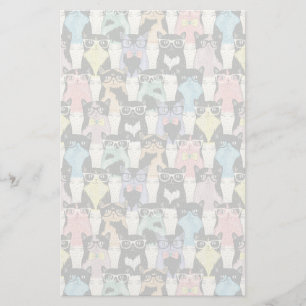 Hipster Cute Cats Pattern Stationery