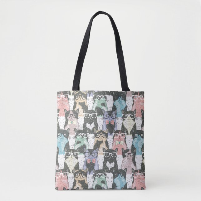 Hipster Cute Cats Pattern Tote Bag (Front)