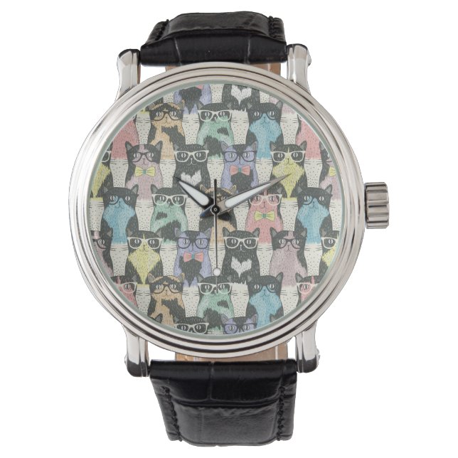 Hipster Cute Cats Pattern Watch (Front)