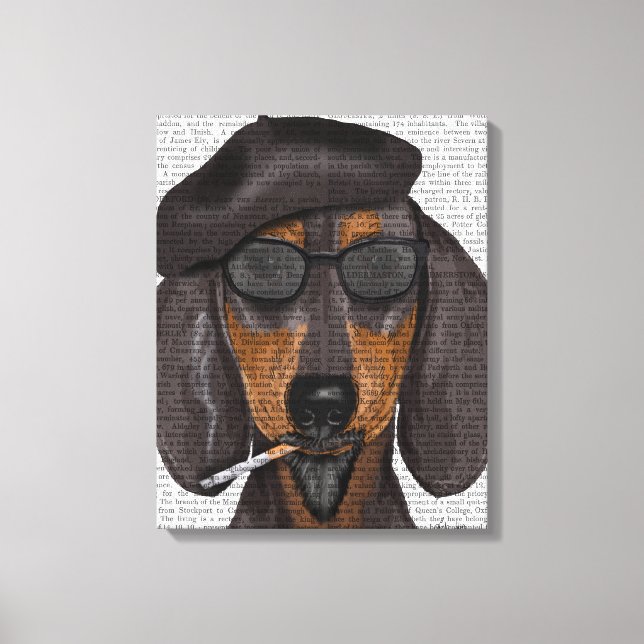 Hipster Dachshund Black and Tan Canvas Print (Front)