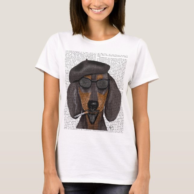 Hipster Dachshund Black and Tan T-Shirt (Front)