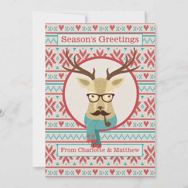 Hipster Deer Personalised Christmas Holiday Card (Front)