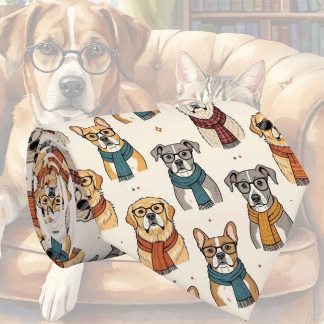 Hipster Dog in Eye Glasses Illustrations Tie (Creator Uploaded)