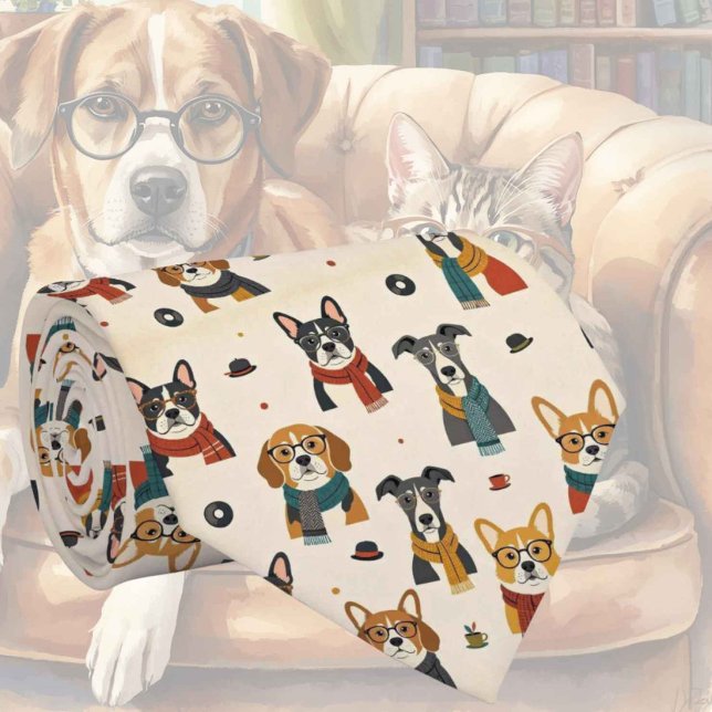 Hipster Dog in Eye Glasses Illustrations Tie (Creator Uploaded)