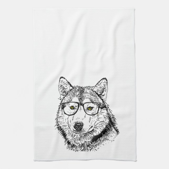 Hipster Dog Tea Towel (Vertical)