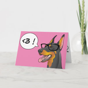 Hipster Dog Valentine Doberman Geek Cartoon Card
