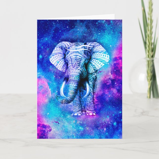Hipster Elephant Nebula Space Card (Front)