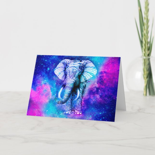 Hipster Elephant Nebula Space Card (Front)