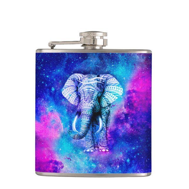 Hipster Elephant Nebula Space Hip Flask (Front)
