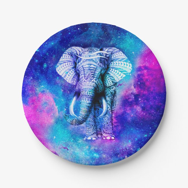 Hipster Elephant Nebula Space Paper Plate (Front)