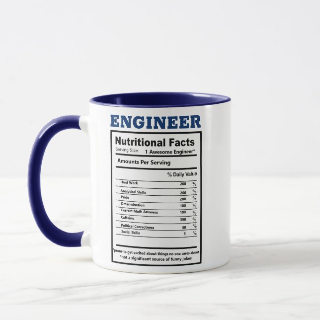 Hipster Engineer Nutritional Facts Jokes Pun Funny Mug (Left)