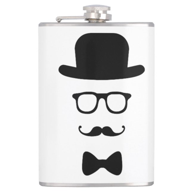 Hipster Face Vinyl Wrapped Flask (Front)