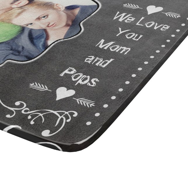 Hipster Family Photo Chalkboard We Love YOU Cutting Board (Corner)