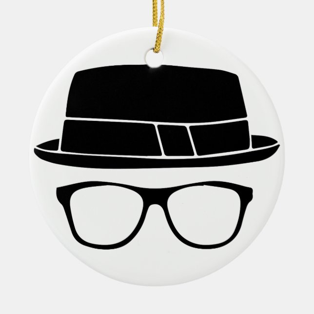 Hipster Fedora Ceramic Tree Decoration (Front)