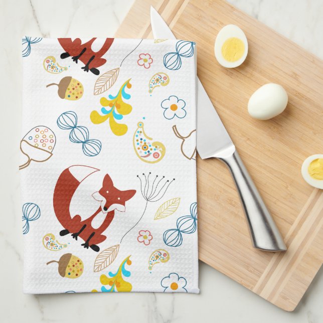 Hipster Forest Fox Baby Nursery Tea Towel (Quarter Fold)