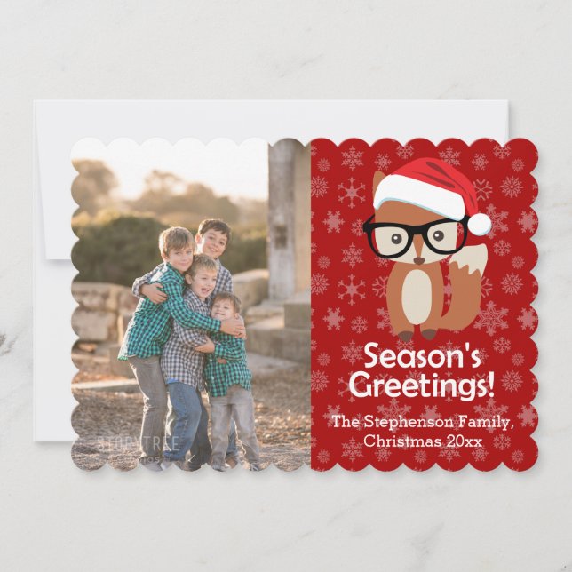 Hipster Fox Glasses Cute Animal Christmas Photo Holiday Card (Front)