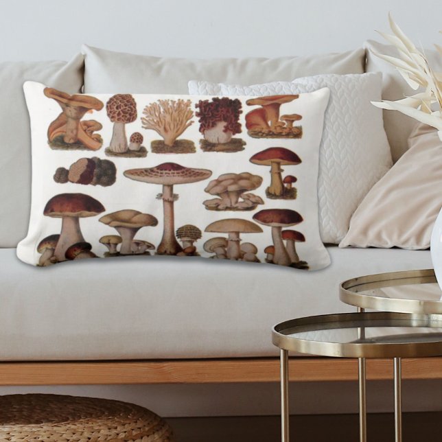 hipster french botanical print vintage mushrooms lumbar cushion (hipster french botanical print vintage mushrooms lumbar pillow)