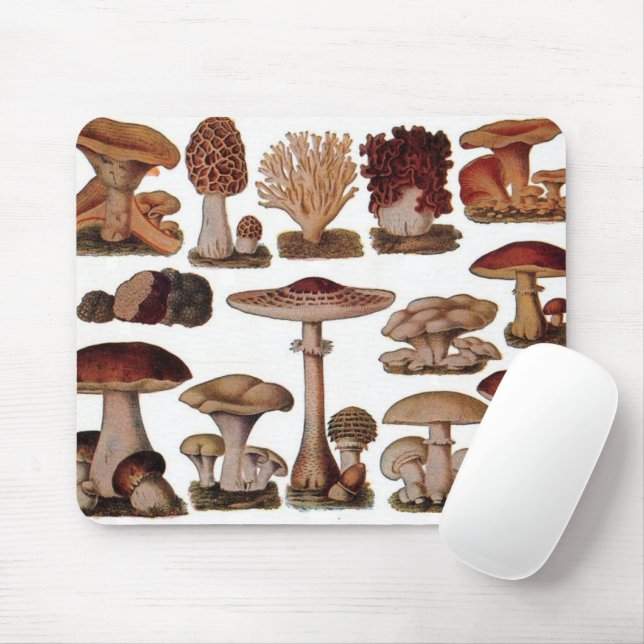 hipster french botanical print vintage mushrooms mouse mat (With Mouse)