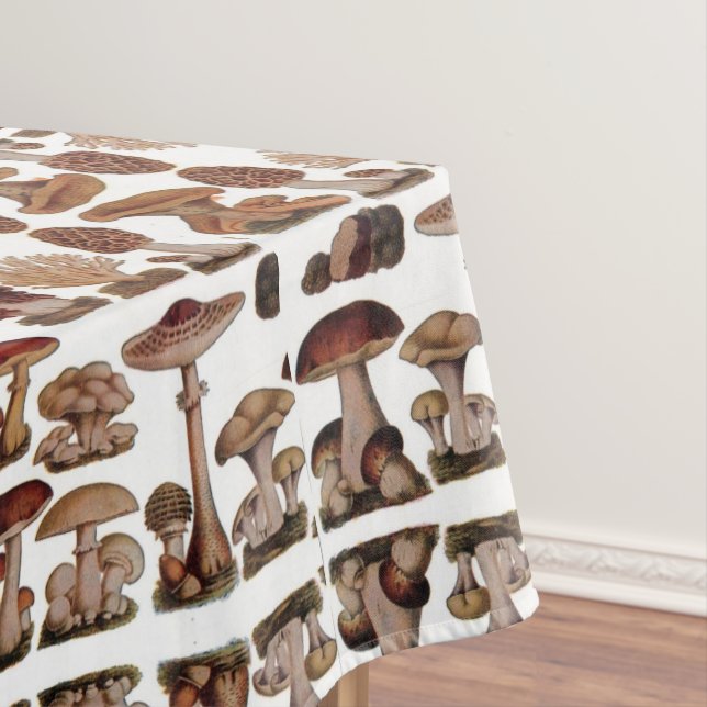 hipster french botanical print vintage mushrooms tablecloth (In Situ)