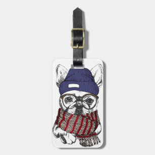 Hipster French Bull Dog Add Your Name Luggage Tag