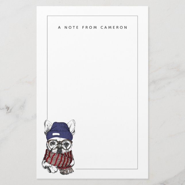 Hipster French Bull Dog | Add Your Name Stationery (Front)