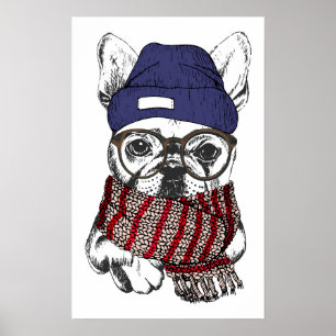 Hipster French Bull Dog Poster