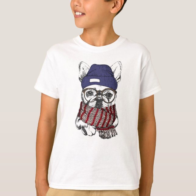 Hipster French Bull Dog T-Shirt (Front)