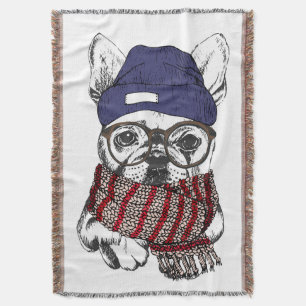 Hipster French Bull Dog Throw Blanket