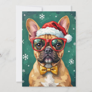 Hipster French Bulldog Santa Glasses Modern Holiday Card