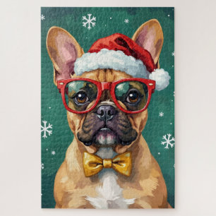 Hipster French Bulldog Santa Glasses Modern Jigsaw Puzzle