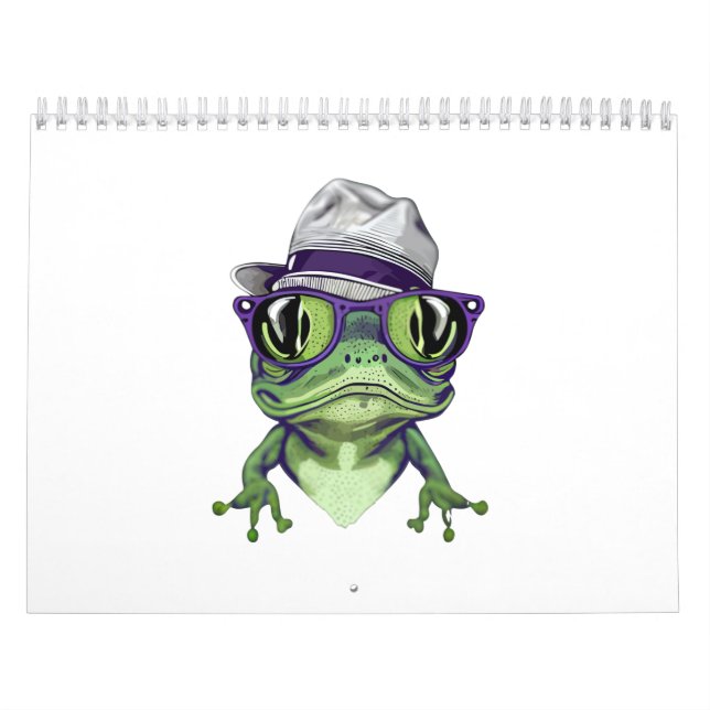 Hipster frog animal wearing glasses and hat vector calendar (Cover)