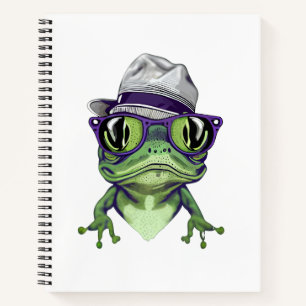 Hipster frog animal wearing glasses and hat vector notebook