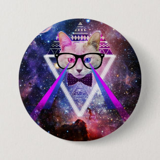 Hipster galaxy cat 7.5 cm round badge