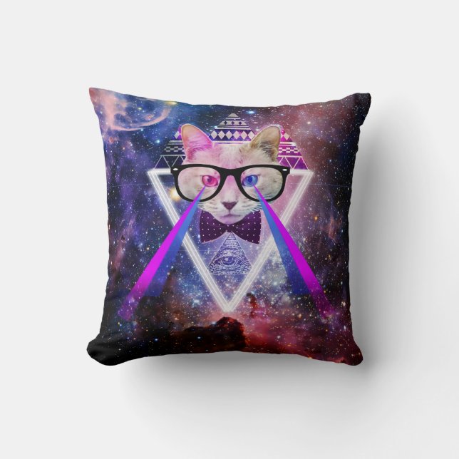 Hipster galaxy cat cushion (Front)