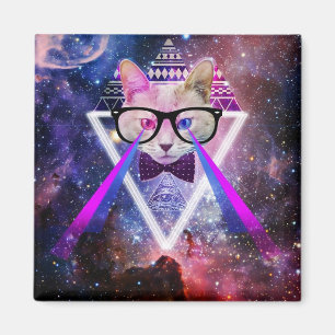 Hipster galaxy cat magnet