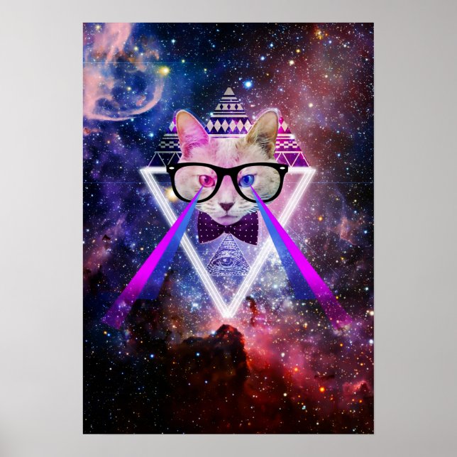 Hipster galaxy cat poster (Front)
