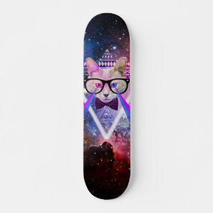 Hipster galaxy cat skateboard