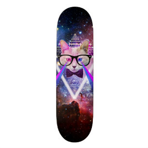 Hipster galaxy cat skateboard