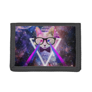 Hipster galaxy cat tri-fold wallet